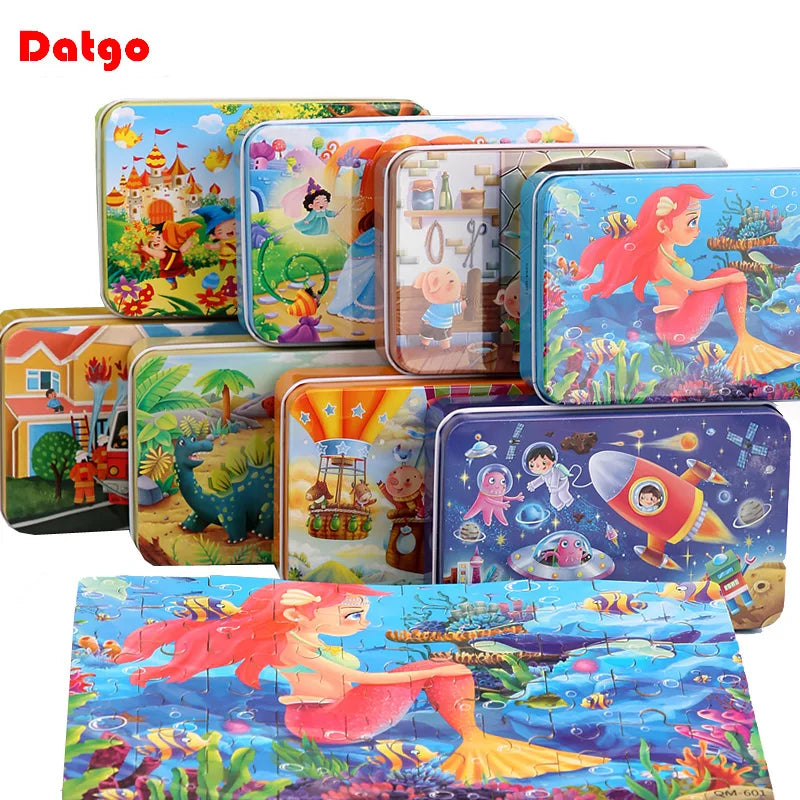 Boîtes métal de puzzles éducatifs 60 pièces pour enfants – modèles variés – Wardmelstore