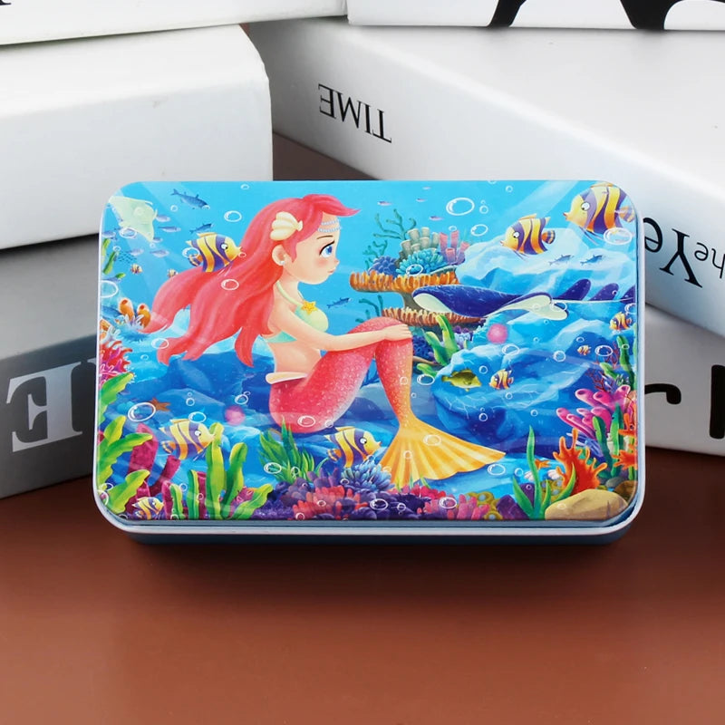 Puzzle éducatif 60 pièces enfant – illustration petite sirène et monde marin – boîte métal – Wardmelstore