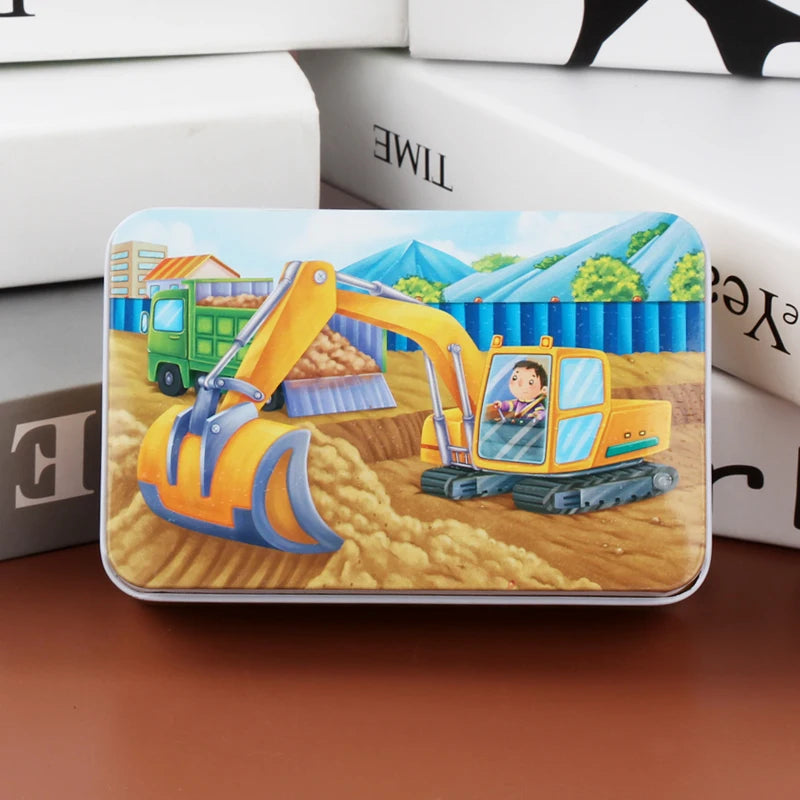 Puzzle éducatif 60 pièces enfant – tractopelle et engins de chantier – boîte métal – Wardmelstore